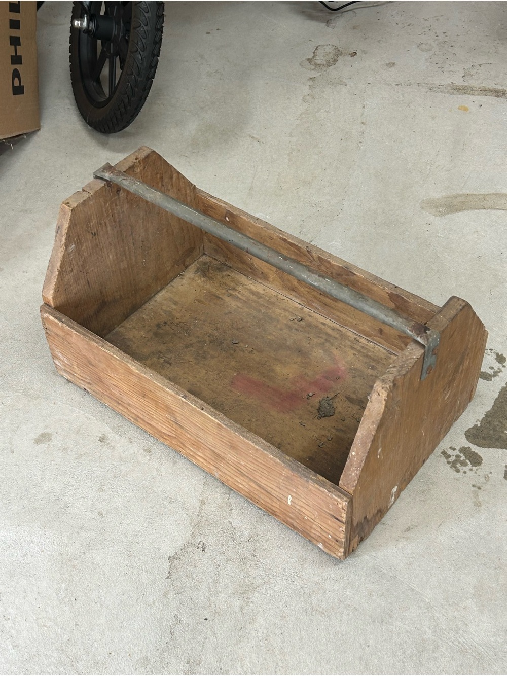Vintage Wooden Rustic Tool Caddy with Metal Handle